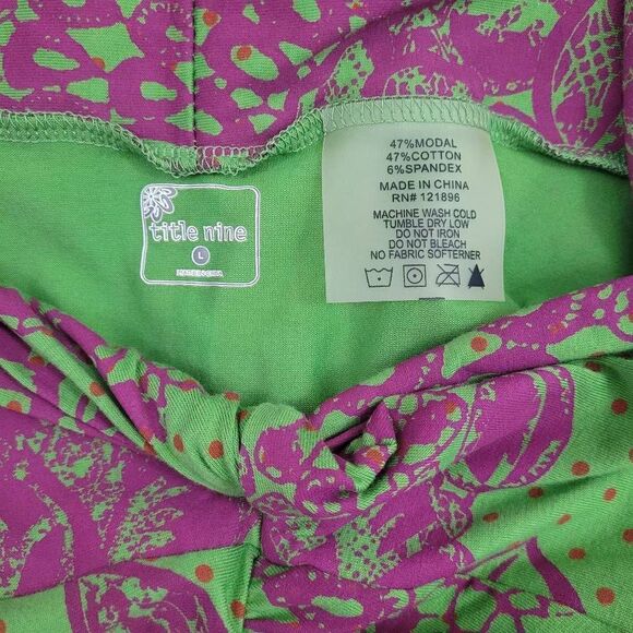 Title Nine A-line Skirt Sz L Floral Green Purple Ruched Waist Front Slit Stretch - Picture 3 of 5